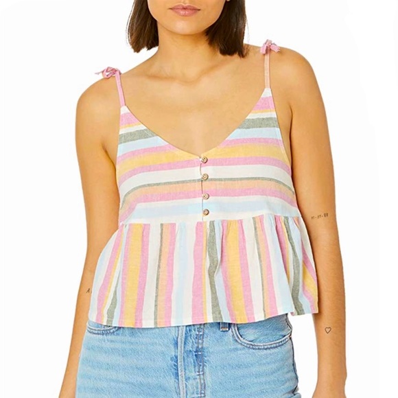 New ROXY Pink Orange White Sherbet Striped Spaghetti Strap Tank Top Size XL - Picture 1 of 11